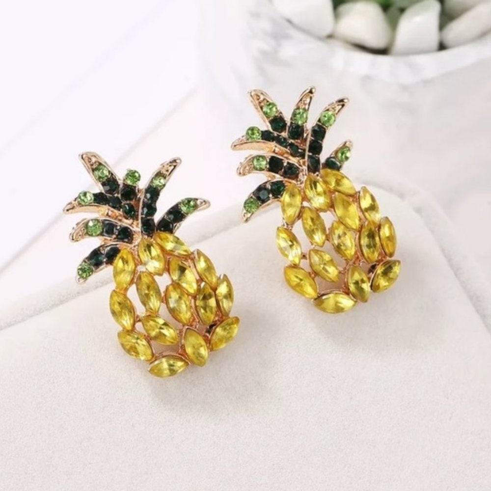 Tropical Summer Pineapple CZ Stud Earrings